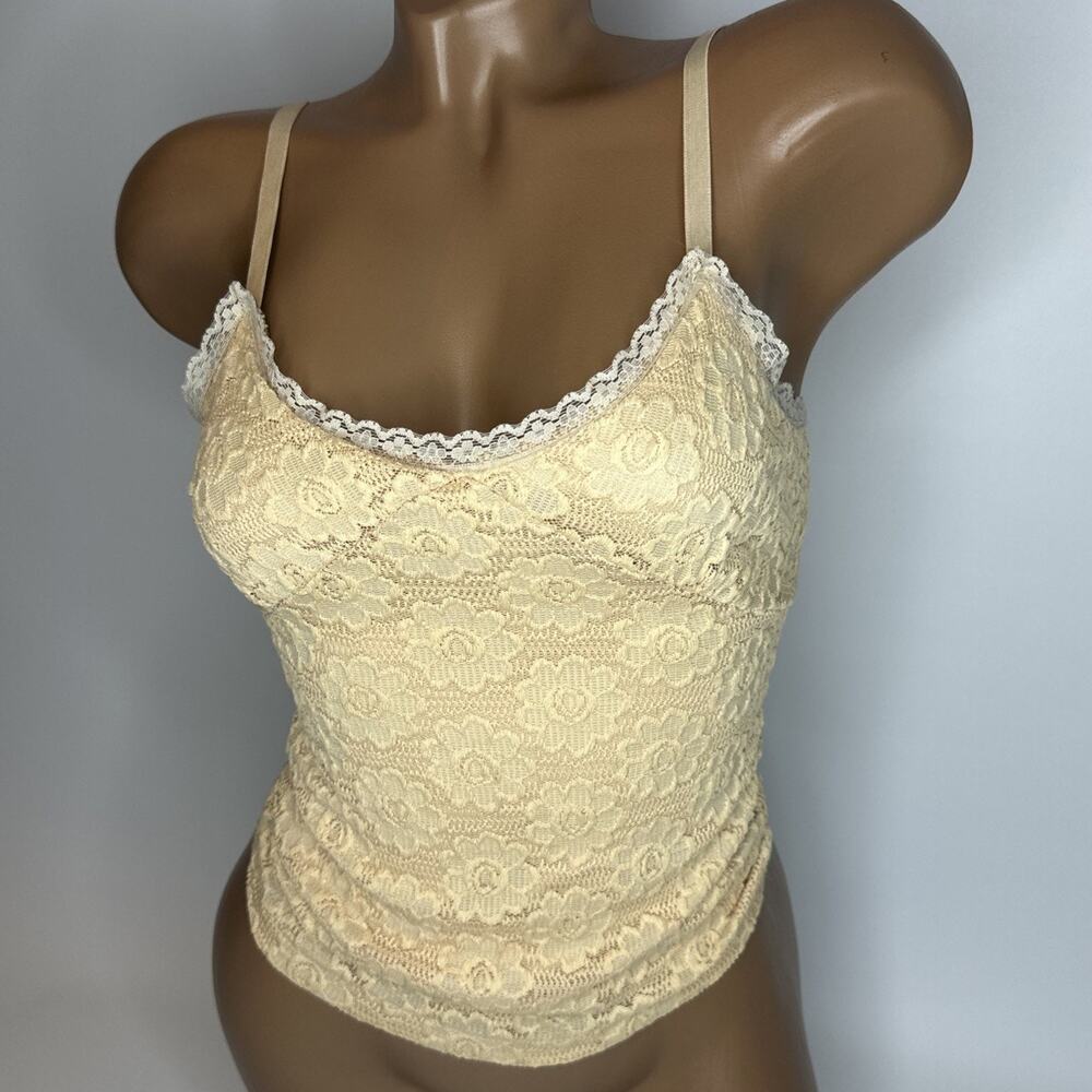 Pudding Y2K Lace Floral Cami Top Cream Beige Lingerie Camisole Tank Coquette XS